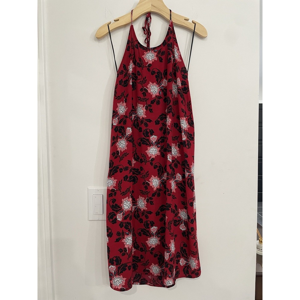 Express Women's Dress Halter Red Floral Knee Length Size Small‎ NWT